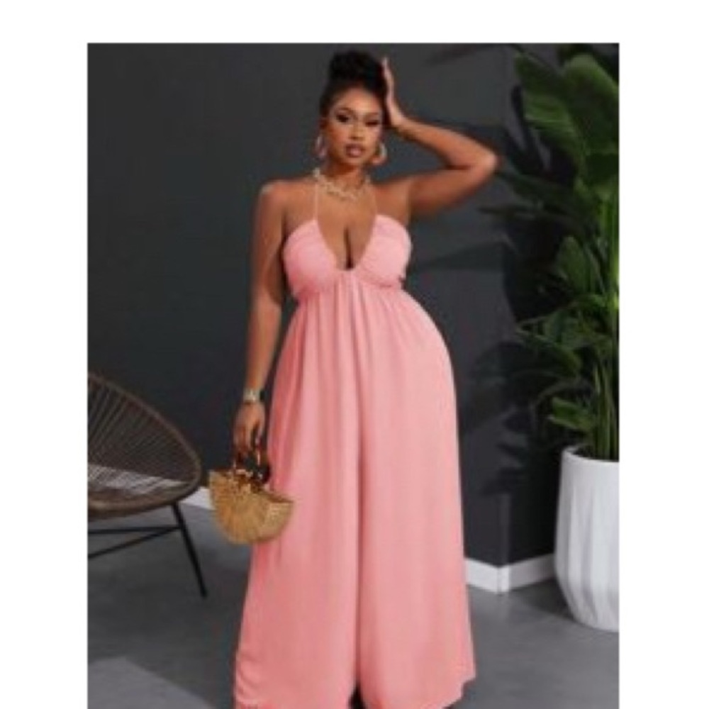 SHEIN Chic Pink Halter Jumpsuit